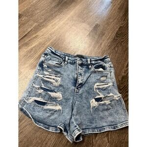 Flying Monkey Ultra High Rise Distressed Denim Shorts Light Wash Acid Wash 30